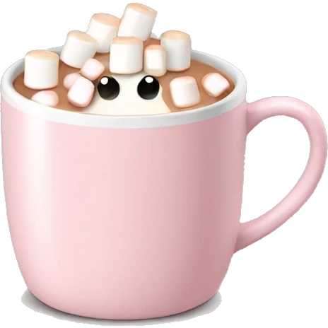 Light Pink mug of hot chocolate with marshmallows  emoji
