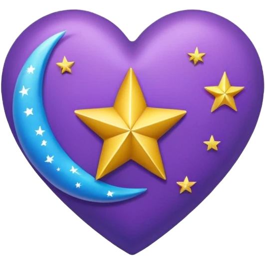 Créame un corazón con color azul y morado y dentro una estrella y una luna emoji