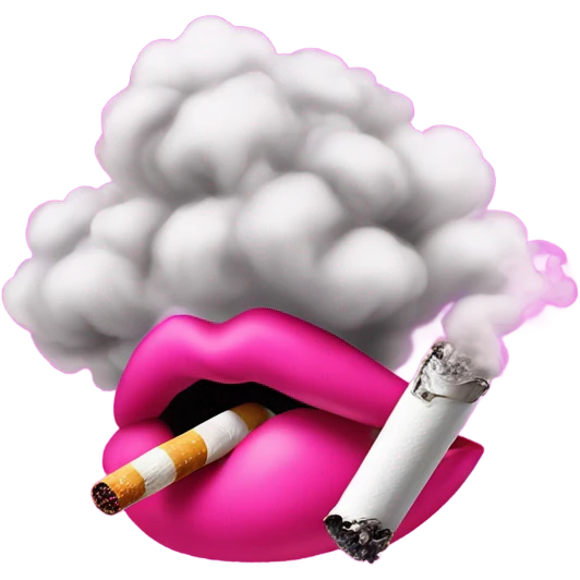 Neon pink lips are blowing smoke, and a cigarette is in her mouth emoji