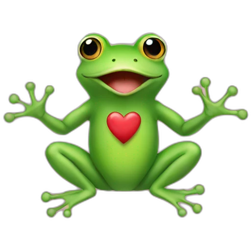 a green frog that is making heart hands emoji