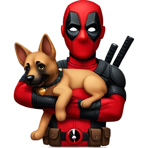 Deadpool holding a German shepherd puppy emoji