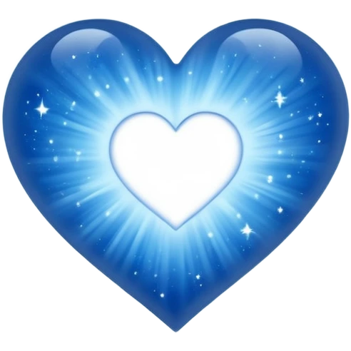 Small white heart radiating blue white light within a big blue cosmic galaxy heart emoji