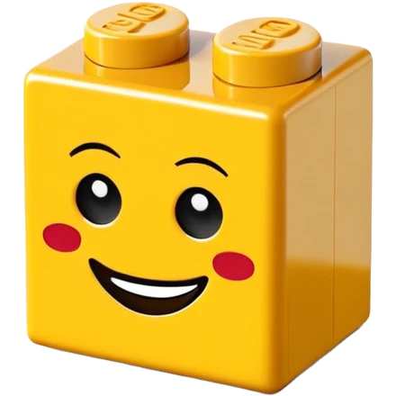 A single Lego-style brick with a cute smiling face emoji