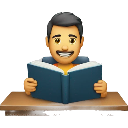 Um homem segurando um livro e um computador  emoji
