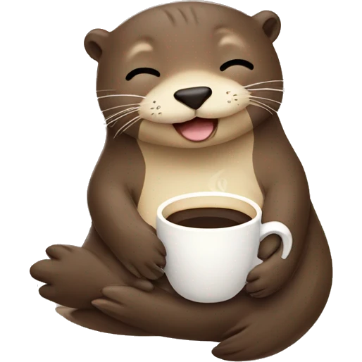 sleepy otter holding coffee  and croissant  emoji
