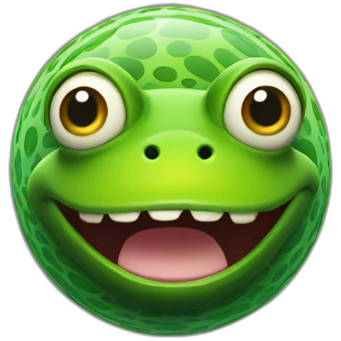 3d sphere with a cartoon frog skin texture with big childish eyes emoji