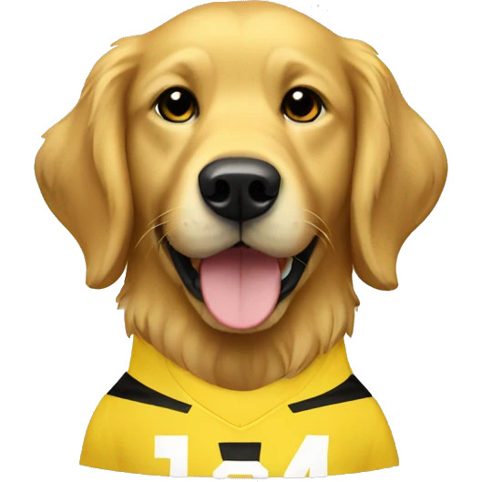 golden retriever in yellow/black soccer jersey emoji