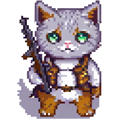 pixel art cat with a gun emoji