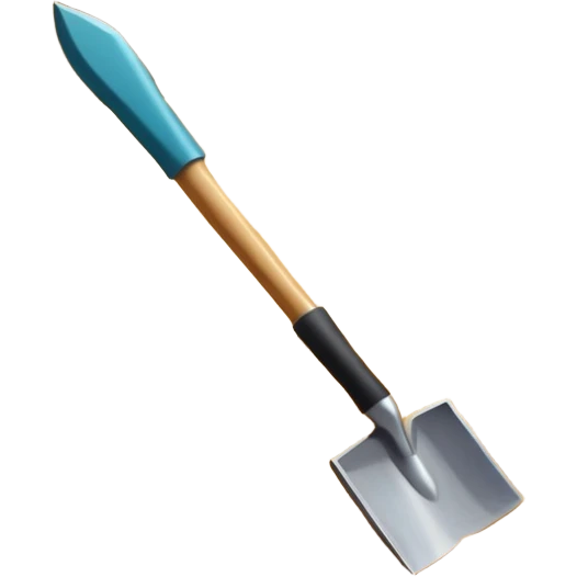 An icon showing archaeological tools like a trowel, brush, and pickaxe placed on sandy ground, with an Egyptian pyramid in the background. The design symbolizes excavation and discovery of ancient history, blending tools and iconic landmarks. Transparent background. emoji