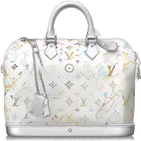 White Designer Louis Vuitton bag with silver monogram and silver trim emoji