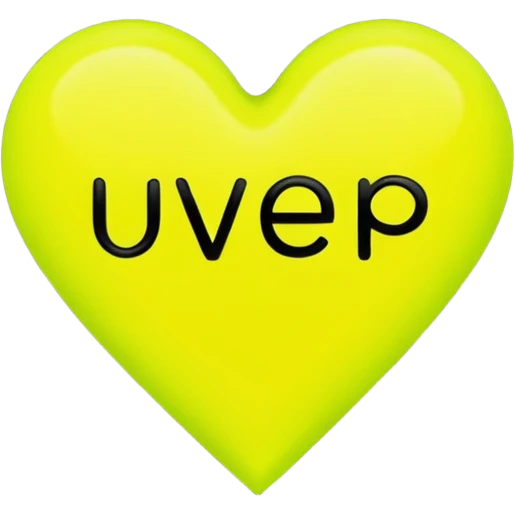 A neon yellow heart with black brushes inside the heart and The text UVP inside the heart emoji