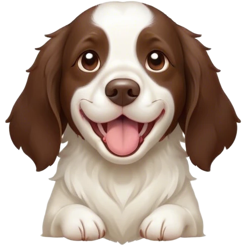 Cinematic Cute Yawning Springer Spaniel Portrait Emoji, Head tilted slightly with a dramatic, wide-open yawn, showcasing a smooth Fur of liver and white with crisp markings, floppy ears slightly drooping, round brown eyes barely open in drowsy contentment, Simplified yet irresistibly adorable features, highly detailed, glowing with a soft, cozy glow, high shine, relaxed yet expressive, stylized with a touch of whimsy, bright and endearing, soft glowing outline, capturing the essence of a sleepy yet affectionate companion, so drowsy it feels like it could stretch right out of the screen and curl up for a nap! emoji