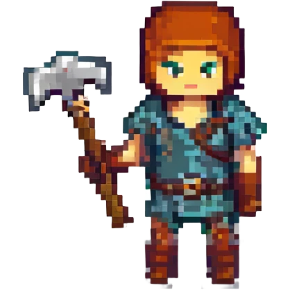 Minecraft-style character, 45x45 pixel resolution, blocky pixel art, simple colors, holding a pickaxe, no background emoji