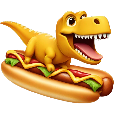 Dinosaur riding an hotdog emoji