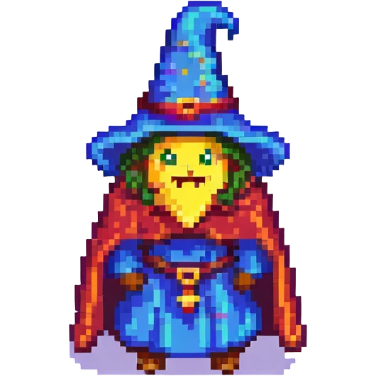 pixel art butter slice casting a spell wearing a wizard hat and cloak emoji