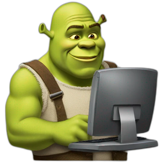 shrek with computer emoji