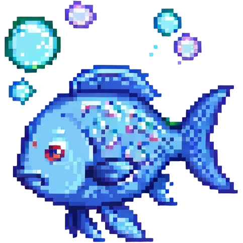 Add bubbles around the fish in pixel art style. emoji