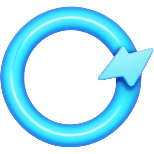 Circular loop arrow styled like Ovi: soft ghost-like shape, smooth rounded loop, bright blue and violet neon glow, playful floating energy, semi-matte luminous texture. No text. Full background.
 emoji