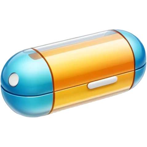 A single 3D cartoon capsule lying on a reflective surface, split color design, detailed shine, simple lighting, realistic Memoji-style. emoji