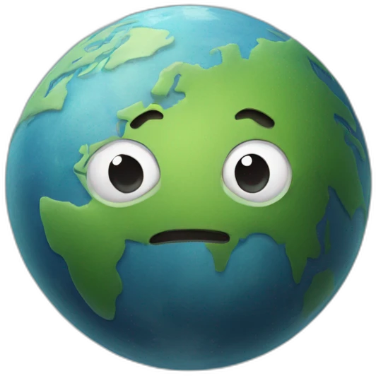 planet earth with a cartoon dull face emoji