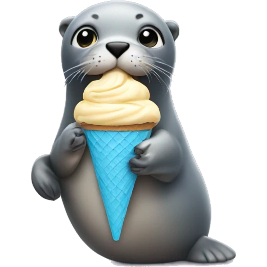 A seal holding a ice cream cone emoji