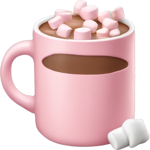 Light Pink mug of hot chocolate with marshmallows  emoji