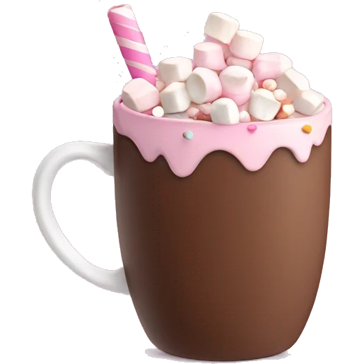 hot chocolate with marshmallows and sprinkles in pink cup emoji