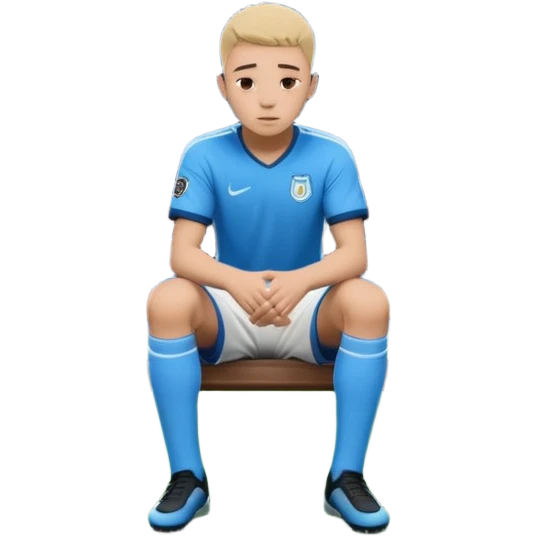 Lonely soccer player sitting on bench at night, head down, empty stadium, cold blue lighting, cinematic, emotional, realistic emoji