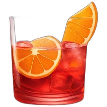 A Negroni Cocktail, red tumbler glass with orange slice emoji