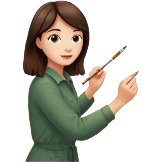 Brunette Artist painting a beautiful autumn mountain peak destination on canvas emoji