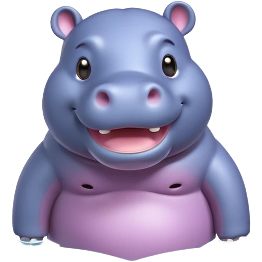 A 3D cartoon hippopotamus half-submerged in water, smiling gently, soft lighting, rounded body and glossy texture, cute Memoji-style look.Full body. emoji