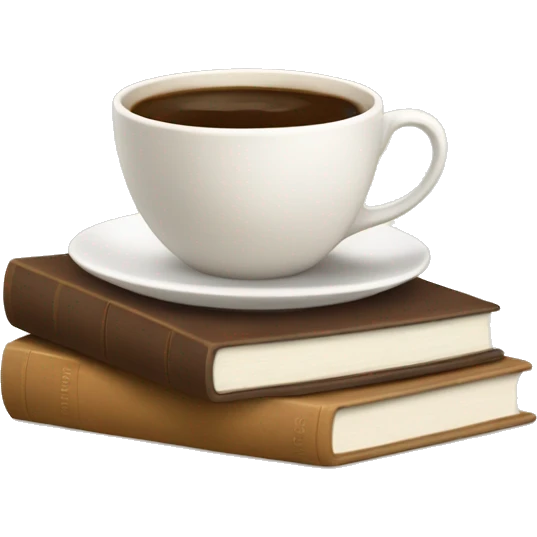white cup of coffee on top of a small stack of brown and beige books emoji