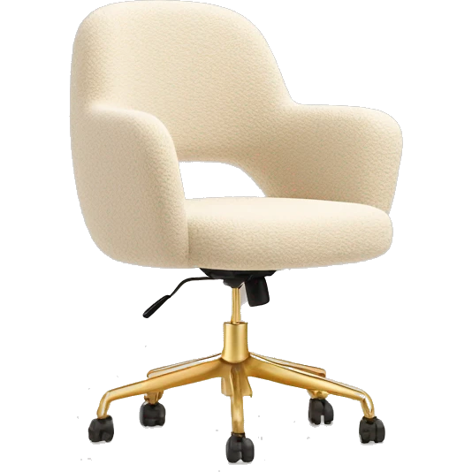 Contemporary Boucle beige  desk chair with gold legs in aesthetic style  emoji
