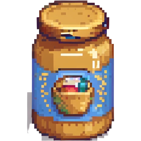pixel art style peanut butter jar, simple and colorful emoji