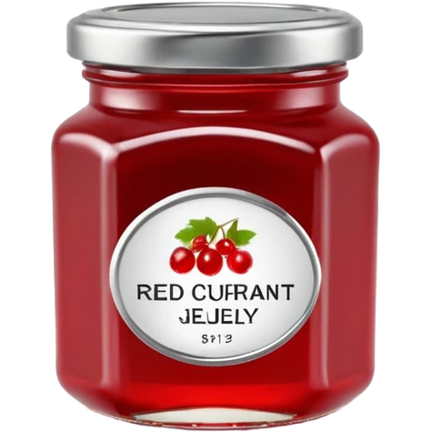 small glass jar of red currant jelly, deep red smooth shiny, metal or gingham lid, minimal label no text, jelly drop on rim, 3D rendered, clean, soft shadows, natural lighting, vibrant color, transparent background, emoji scale emoji