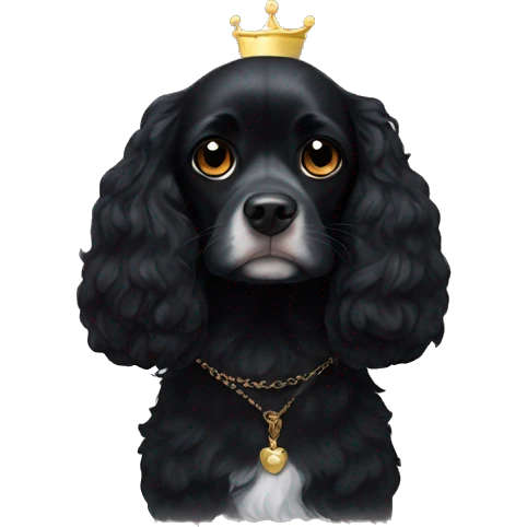 Small completely black king spaniel with black fur on his whole face and white fur on chest emoji