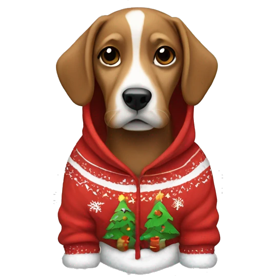 dog wearing a christmas hoodie emoji