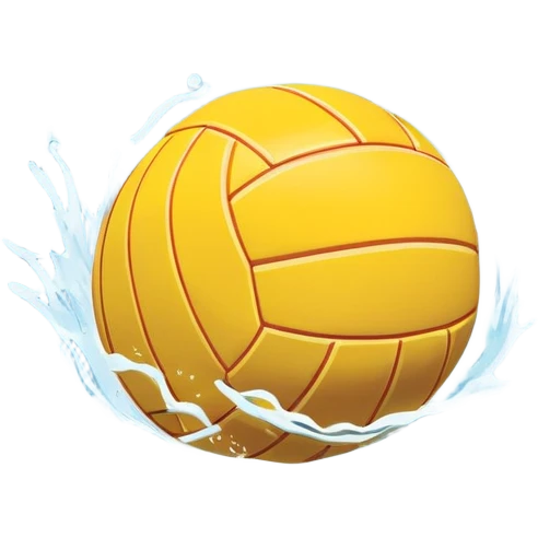 An icon featuring a yellow water polo ball floating on the water with goals in the background, inside a swimming pool. The design includes splashes and ripples, symbolizing the fast-paced action and strategy of water polo. Transparent background highlights. emoji