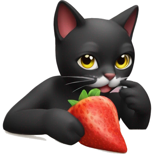 Gato negro comiendo frutilla emoji