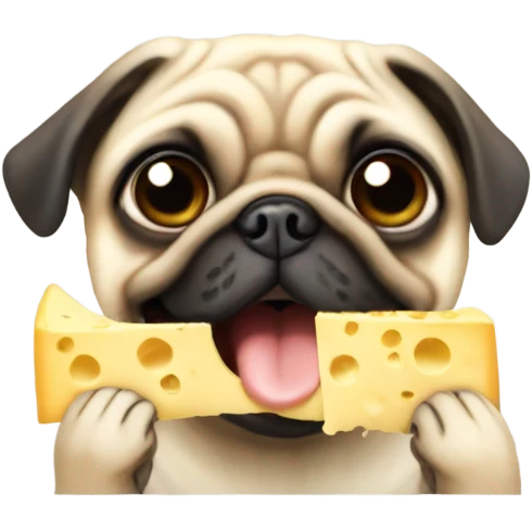 skinny pug eating a string of cheese emoji