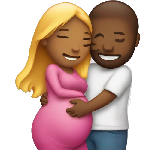 couple embrace with pregnancy glow emoji