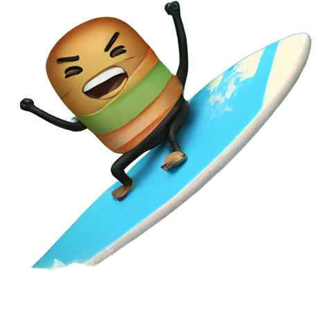 Sushi riding a surf board in the ocean emoji
