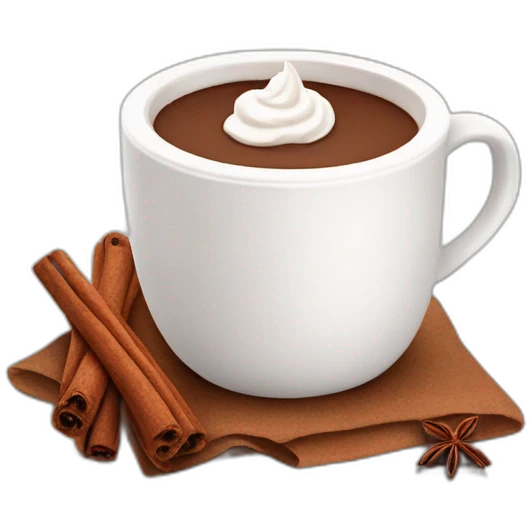 white mug of hot chocolate with whipped cream and cinnamon on top emoji