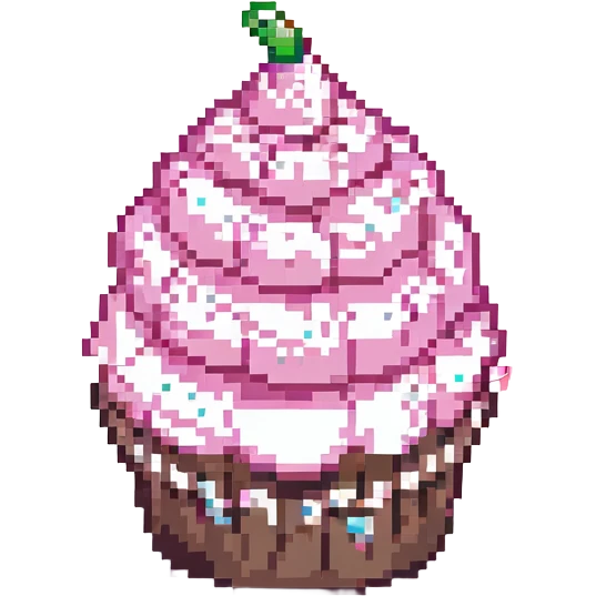 cupcake with pink icing, pixel art, retro video game style emoji