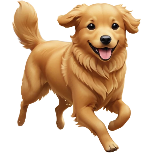 A Golden Retriever running on a beach at sunset, fur blowing in the wind, joyful expression. Motion capture, golden hour lighting, realistic water reflections. emoji