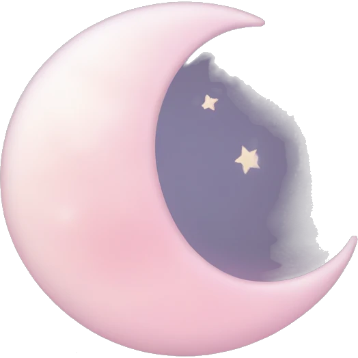 Moon Emoji "A crescent-shaped pastel pink moon with a shimmering glow, surrounded by twinkling stars and a soft cloud-like mist." emoji