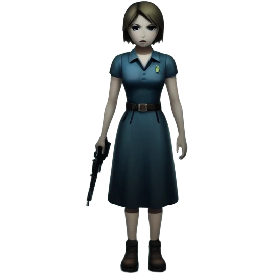 An icon featuring a dark, eerie atmosphere with a spooky environment, inspired by horror games like Resident Evil. The design includes ominous lighting, creepy shadows, and a silhouette of a character in distress. Transparent background enhances the chilling vibe of the scene. emoji