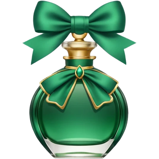 Emerald green perfume bottle with bow and ornate gold accents emoji