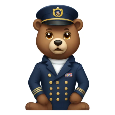 Brown bear wearing navy captain hat sticker