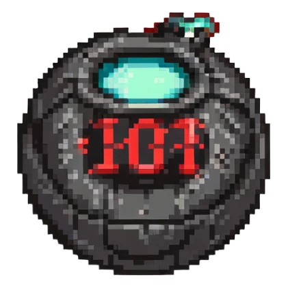 Digital bomb with timer display, round black bomb body, red countdown numbers, pixel art style sticker